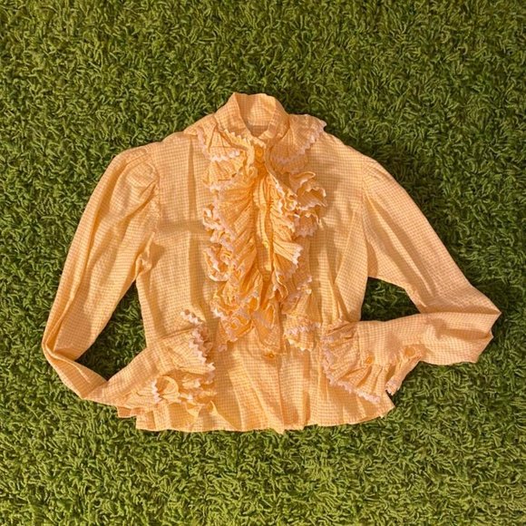 Vintage 70s handmade frilly yellow gingham button-up | One of a kind! - Picture 2 of 4